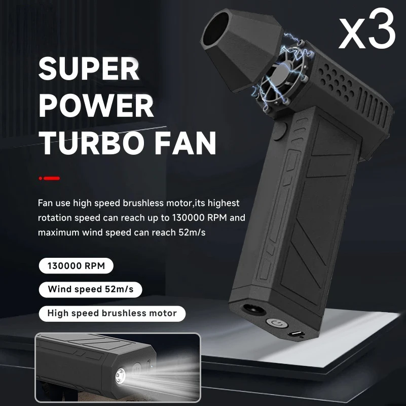 X3 Violent Blower Fan 3nd Turbo Blower Fan Jetfan Strong Fans Handheld 130000 RPM Wind Speed 52m/s With LED Lighting