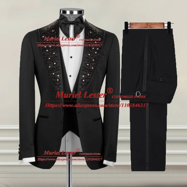 Hot Pink Wedding Suits For Men Slim Fit Black Peaked Laple Blazer Sets Groom  Party Tuxedo Tailore Made Male Fashion Beaded Dress - AliExpress