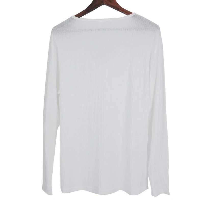2023 Autumn/Winter New Men's Casual Deep V-Neck Slim Fit Long Sleeve Solid Knit Underlay Shirt for Men 4