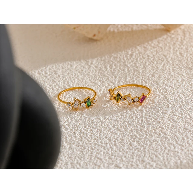 88821-a51e14.jpg Yhpup Chic Bling coloré cubique zircone mince bague de mode étanche en acier inoxydable à la mode exquis doigt CZ bijoux