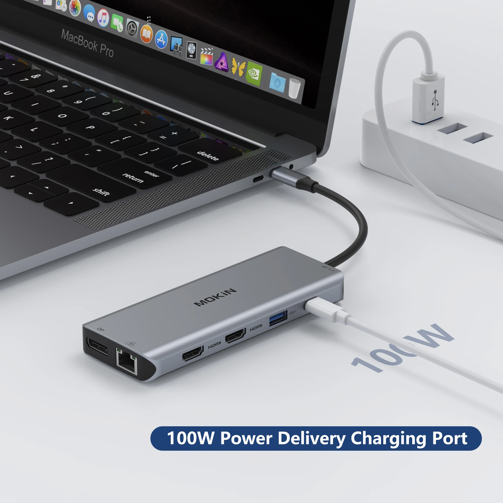 MacBook Air/Pro, iPad, Thunderbolt 노트북용 MOKiN 13 in 1 도킹 스테이션 - HDMI 4K30Hz, DP 4K60Hz, PD 100W, RJ45 1Gbps, 오디오
