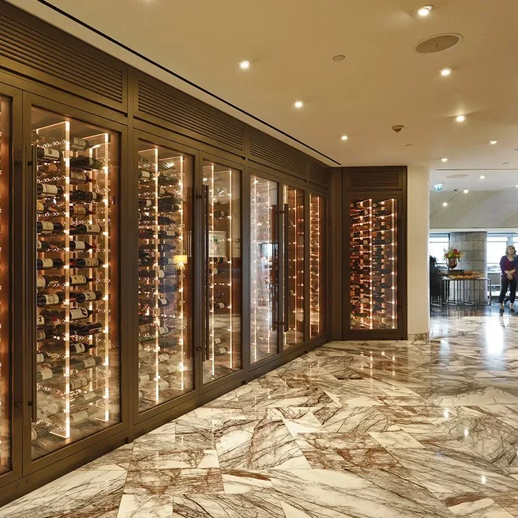 Modern Luxury Tempered Glass Constant Temperature Cooler Stainless Steel Whiskey Wine Cellar Storage Bar Display Cabinet