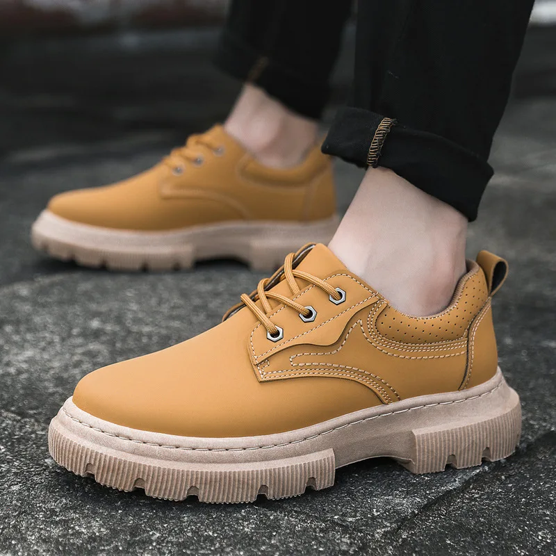 

Men's Thick Bottom Shoes Low-top Lace-up Sneakers Casual Non-slip Round Head Solid Colour Comfort Trainers Chaussures Homme