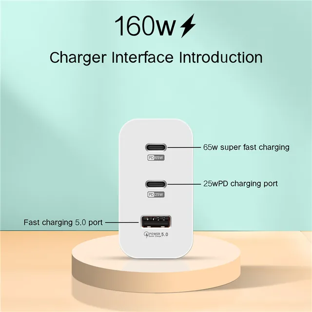 Adaptateur de charge rapide pour téléphone portable, chargeur USB de type C, charge rapide 160, PD, iPhone, Samsung, Xiaomi, Redmi, OPPO, 3.0 W 2