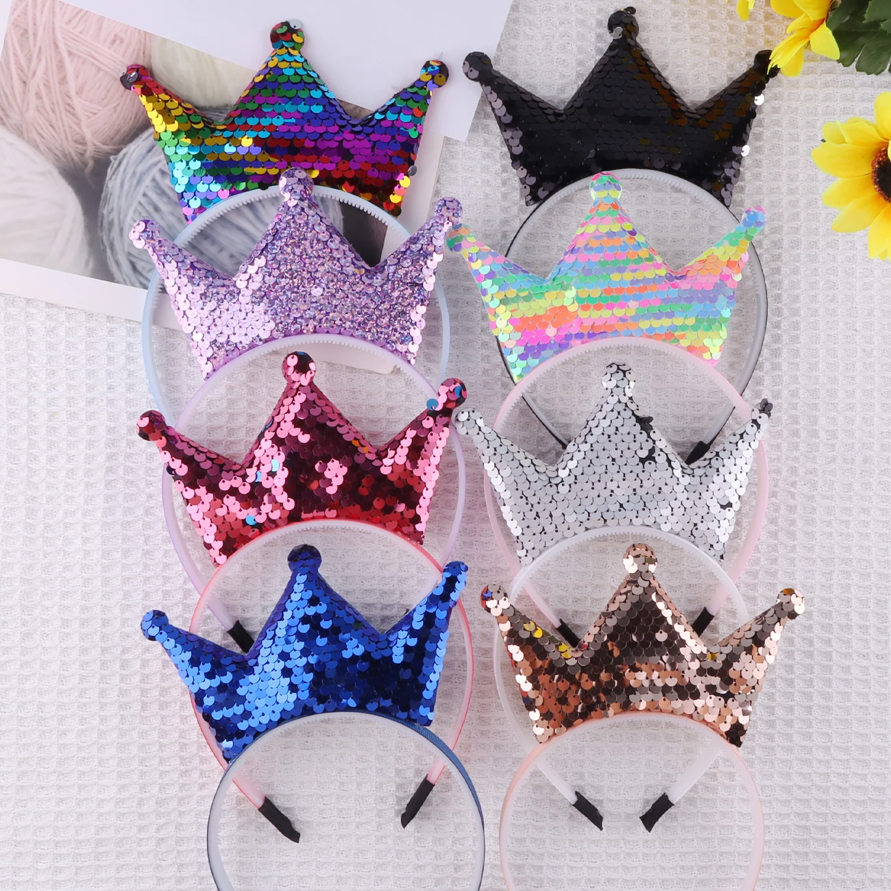 Pailletten Krone Stirnband Mädchen Haar bänder Glitzer Kronen Haar Reifen Frauen Haarschmuck für Party begünstigt Kopfschmuck Geschenk – Detail 6