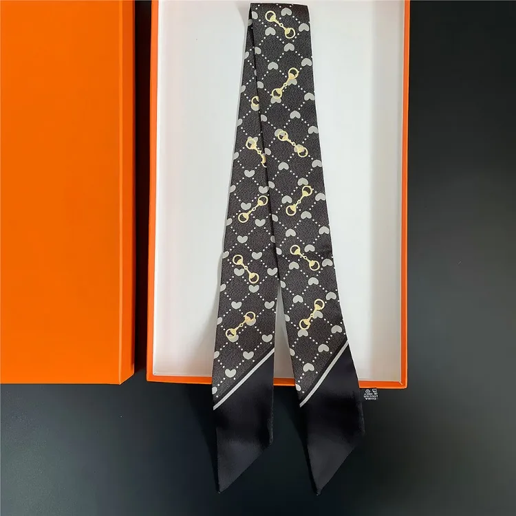 2025 Luxus-Hufeisenschloss-Polyester-Seidenschal für Damen, alle Jahreszeiten, dekorativer dünner Schal, Schal, Stirnband, 90 x 5 cm – Detail 4