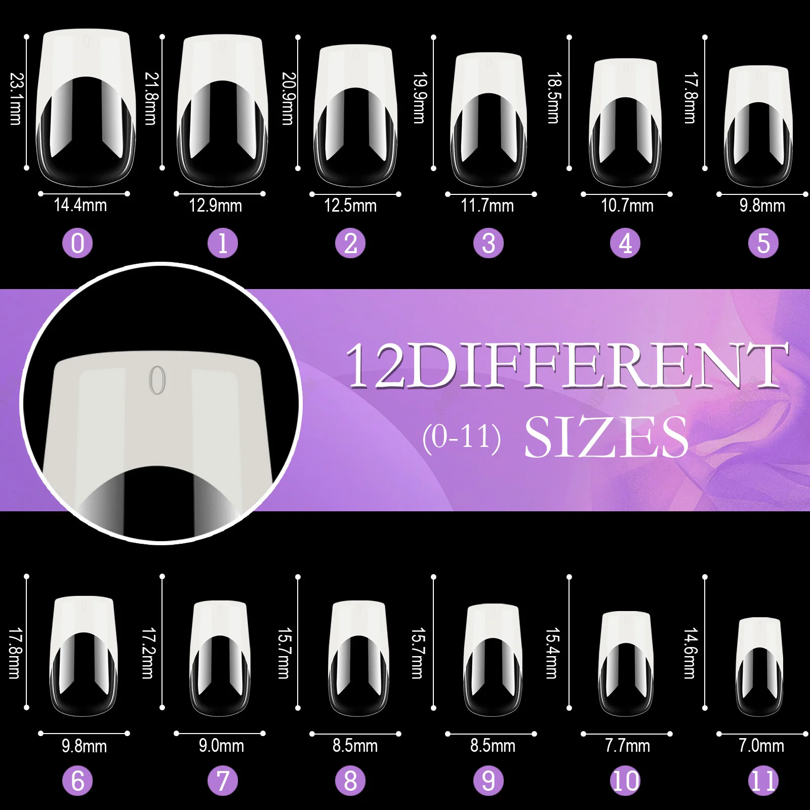 120-Piece Box of Removable Acrylic French Square False Nails - Medium Length Full Cover Nail Tips