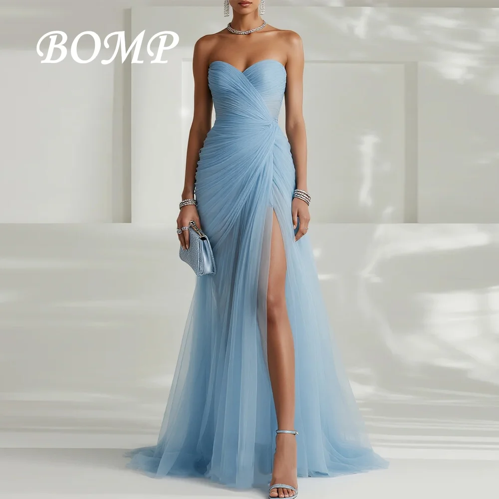 فساتين سهرة نسائية أنيقة ومثيرة باللون الأزرق السماوي من BOMP على شكل قلب بدون حمالات بفتحة عالية للحفلات الراقصة فساتين رسمية مخصصة