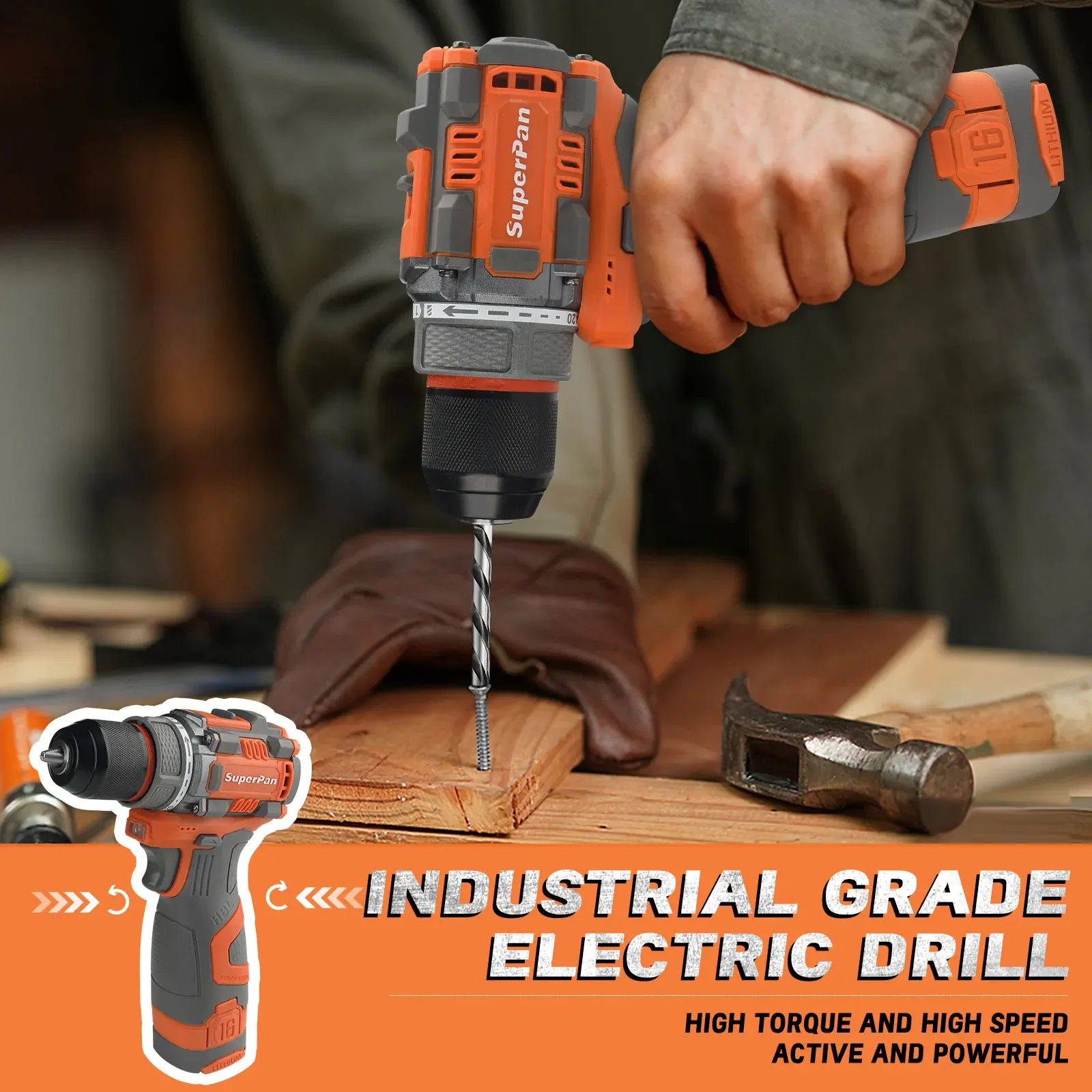 Superpan rotary cordless Impact Drive 20V Cordless Drill 1/2" r Drill Brushless Moter Cordless Electric ScrewDriver Power Tools 1