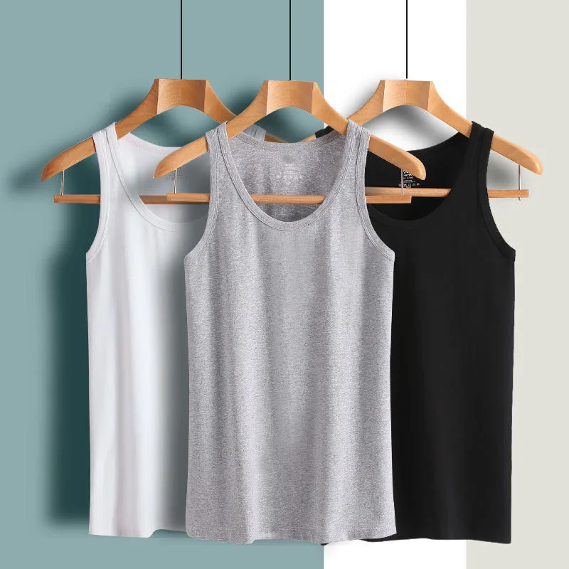 Men Summer Solid Color Tank Tops Loose Fit Round Collar