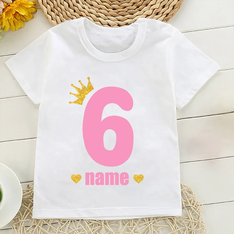 1-10 Girls Crown Numbers T Shirts Custom Boys Clothing Personalized Birthday Age Name Shirts Kids Gift T-Shirts Baby Clothes