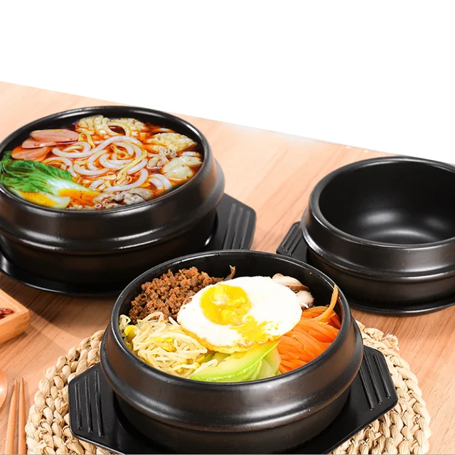 Korean Premium Ceramic Black Casserole Clay Pot with Lid,For Cooking Hot  Pot Dolsot Bibimbap and Soup