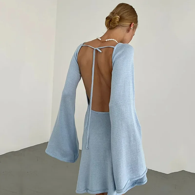 Sexy Beach Dress Kaftan Clothing Bikini Cover Up 2026 Tunica Playa Bath Exits Backless Flared Sleeve Loose Vacation Polyester 1