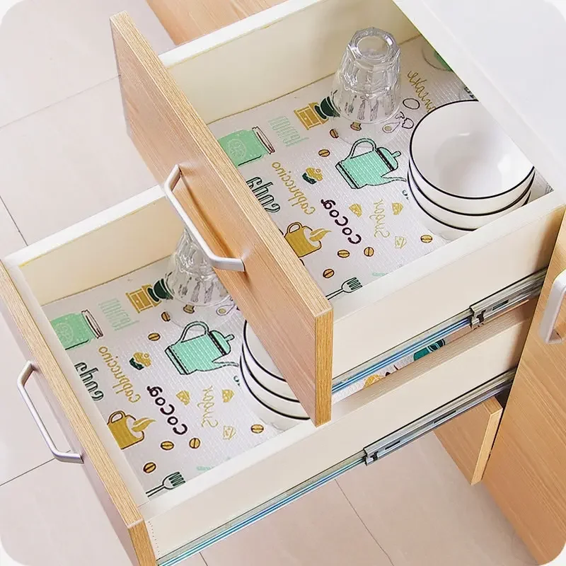 Drawer Liner 2pcs Waterproof Oil Thickened Kitchen Stickers 2 Roll Can Cut Table Mat Drawer Cabinet Shelf Liners