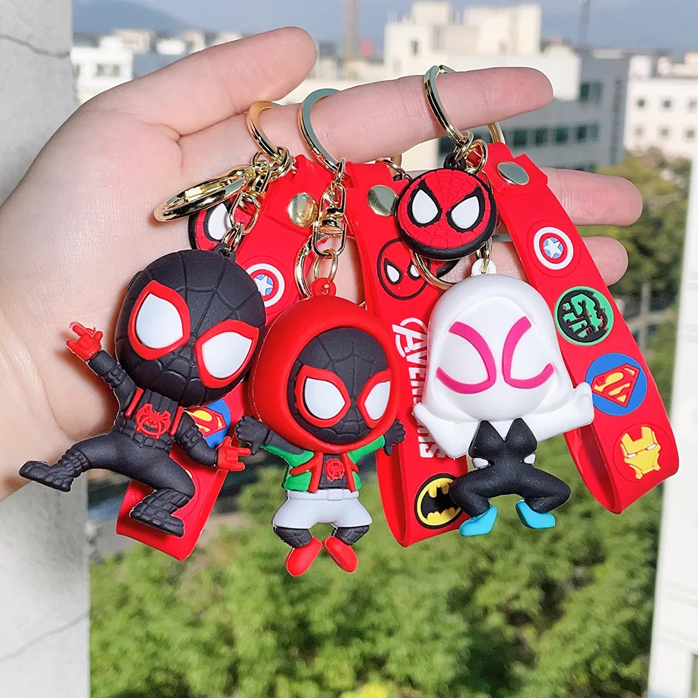 Action Figure Spider-Man Keychain Model Toy Anime Marvel Spiderman Figures Keyring Doll Backpack Pendant Car Key Ring Kid Gift anime crayon shin chan cell phone holder figures nohara shinnosuke action figures pvc model collection toys periphery toy gifts