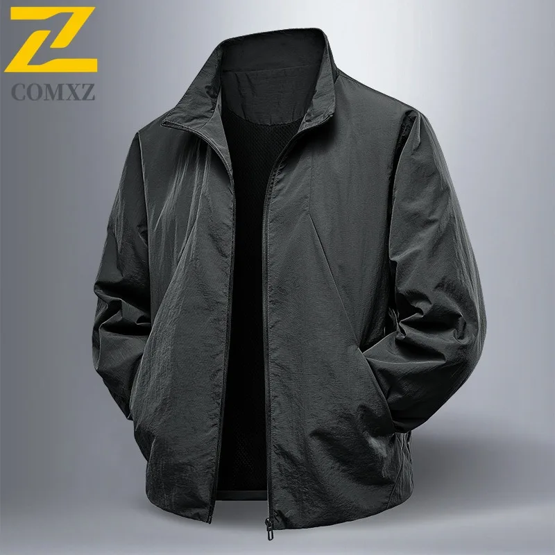 Men Spring Autumn Workwear Jacket Windproof Waterproof Stand Collar Parka with Multi-Pockets Breathable Membrane Outdoor Travel