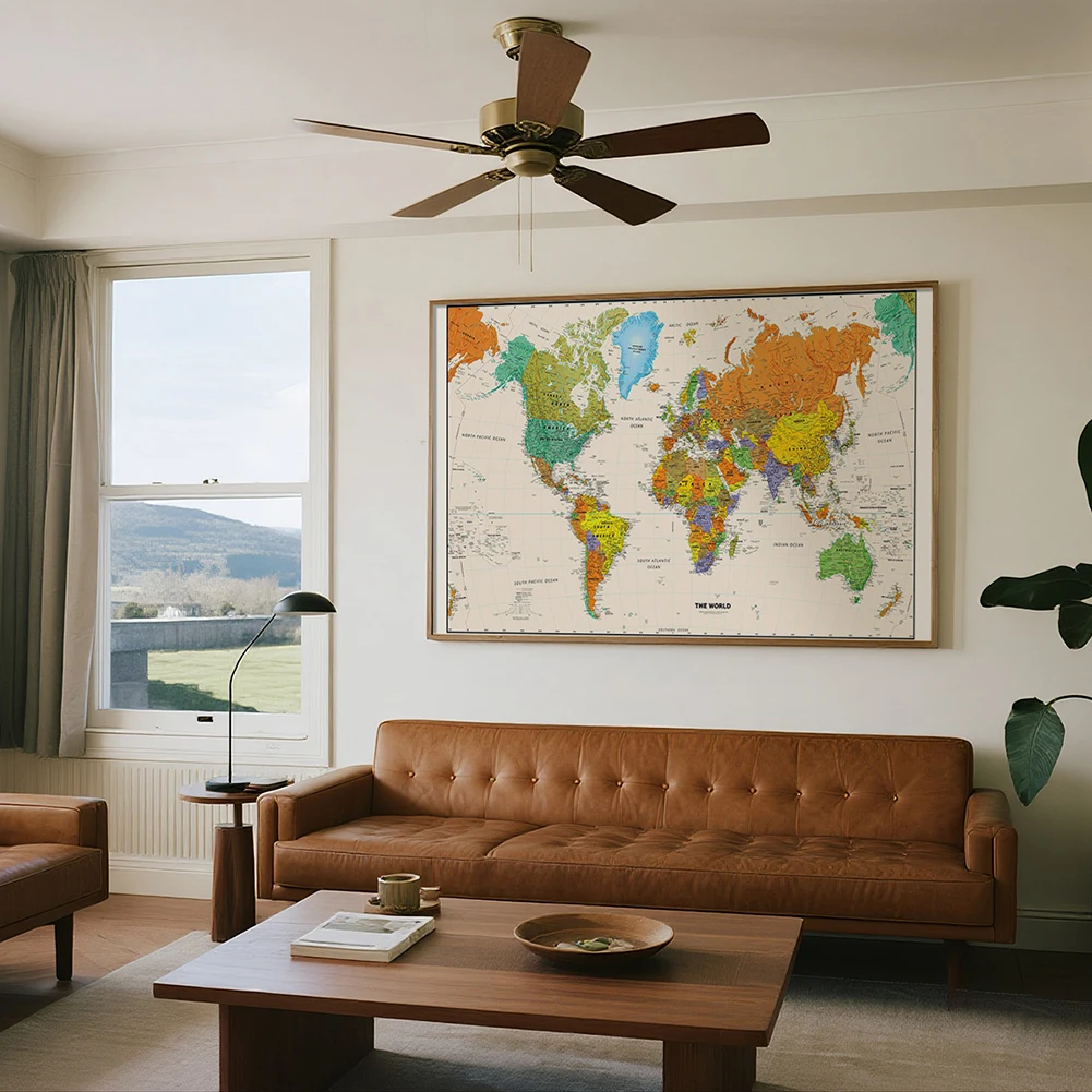 מפת עולם וינטאג' עם תצוגת אוויר לקיר, פוסטר אמנות לסלון, עיצוב לבית, משרד וציוד לבית הספר, מפת נסיעות פיזית בגודל 225*150 סמ