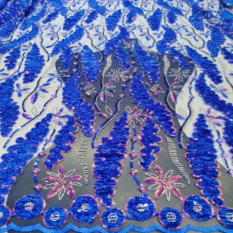 

New Arrival super quality Embroidered tulle African French Sequins Lace Fabric with beads TS1909