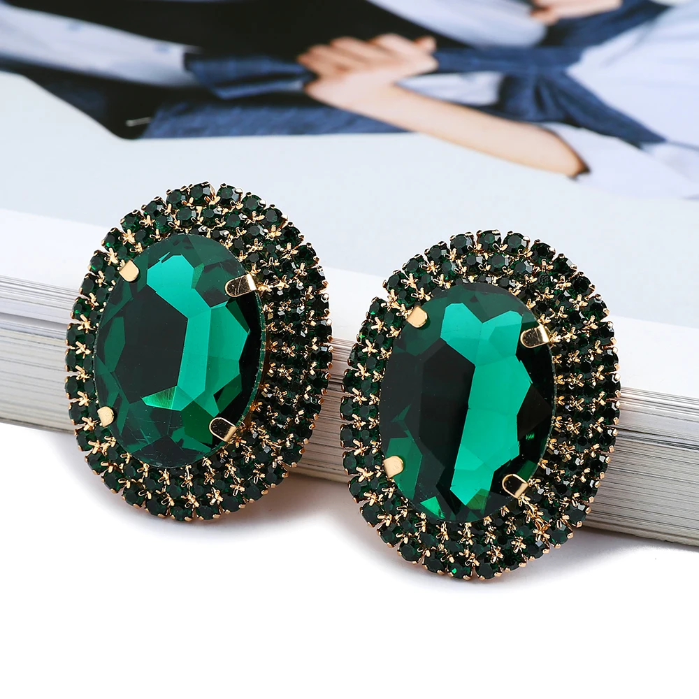 Vintage Charm Sparkly Glass Crystal Big Stud Earrings For Women Luxury Design Unique Female Holiday Statement Y2k Jewelry Gift