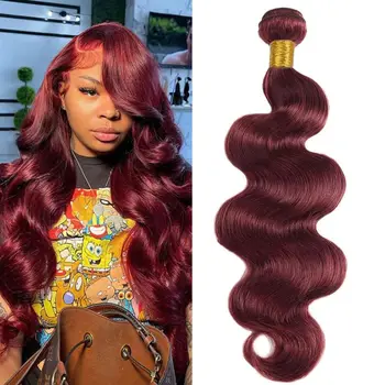 Burgundy 99J Human Hair Bundles 12A 100% Brazilian Raw Human Hair Bundles Quick Weave Double Weft For Women Hair Extensions 1