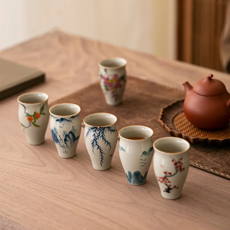 1 Pc Chinese Vintage Hand-painted Flowers Tea Cup Handmade Tea Bowl Household Teaware Travel Personal Master Teacup 55ml