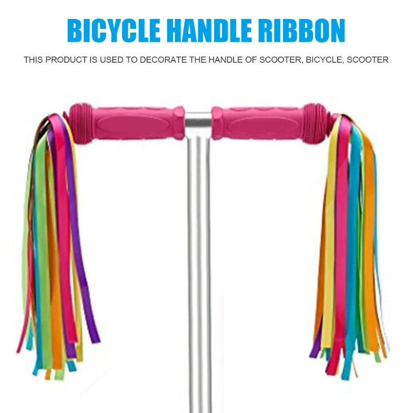 2PCS Bicycle Handlebar Ribbon Kids Girls Boys Scooters Colorful Streamers Ribbon Decoration Cycling Equipment Bike Accessories