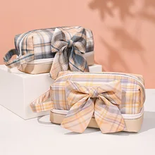 

Bow-knot Pencil Case Double Layer Large Capacity Storage Bag Student Stationery Storage Bag Plaid Pencil Bag School Supplies
