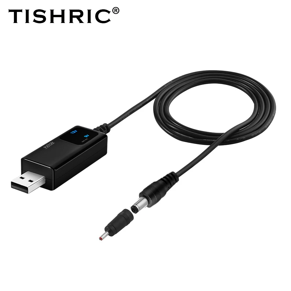 TISHRIC KWS-910 Blue Display Voltage USB to DC 5.5/3. 5mm Router Optical Cat Booster Wire DC 5V to 9V/12V USB Power Boost Cable charging cable usb charging cable