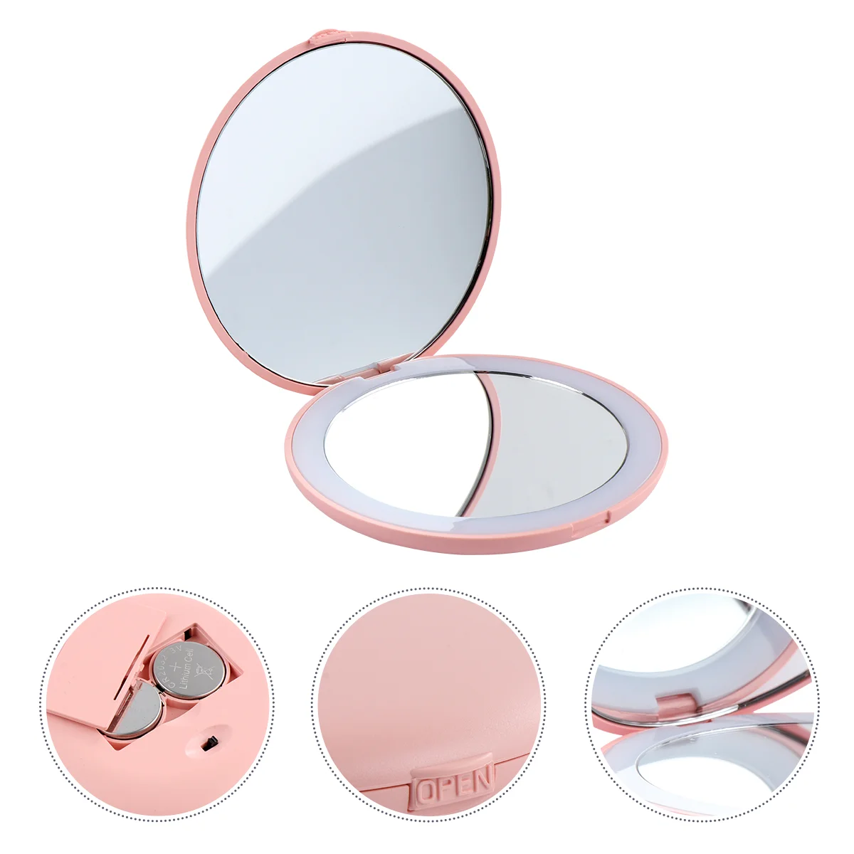 

10 Times Magnifying Makeup Mirror Small Travel Wallet Glass LED Light Folding Aluminum Round Pocket Looking Mini