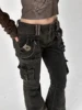 REDDACHiC Dual-Button Low Rise Women Cargo Pants Grunge Zipper Decor Pockets Do Old Whiskers Flare Jeans Grayu Y2k Streetwear 5