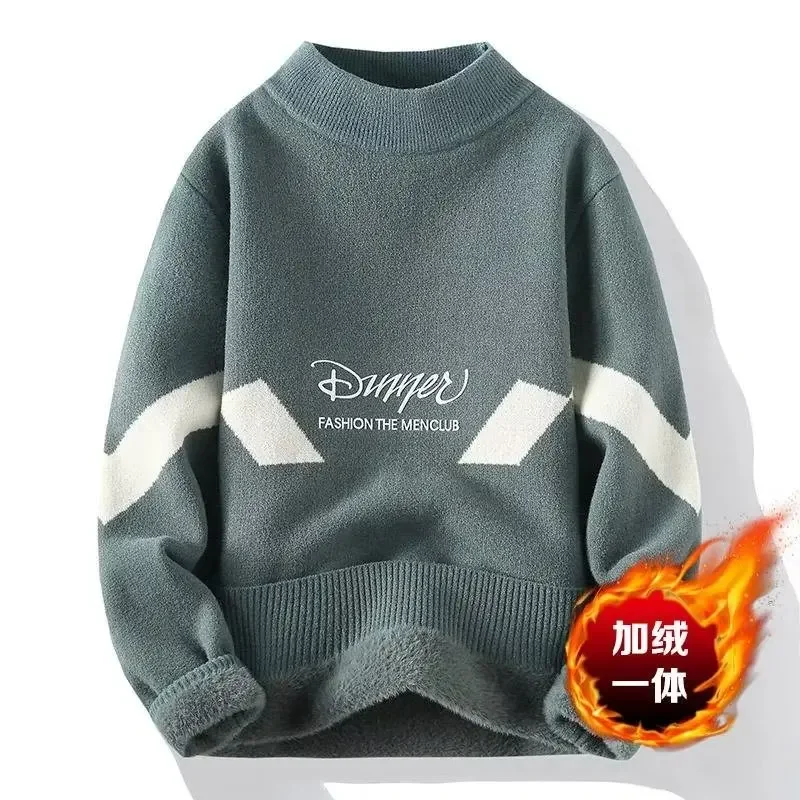 

2023 New Autumn Winter Men's Sweaters Japan Fashion Letter Pullovers Sweater High Quality Men's Clothing Plush Warm Sweaters Men