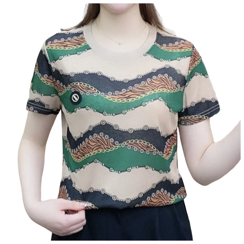 

2023 Summer Women's Irregular Pattern T-shirt Street Leisure Short Sleeve Round Neck Top T-shirt Clothing 3D Printing