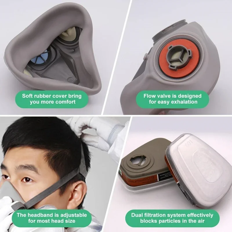 Gas Respirator 6200 Dust Gas Mask Filters with Protective Fog-proof Glasses Safety Work Suit Industrial Half Face Painting Spraying Respirator
