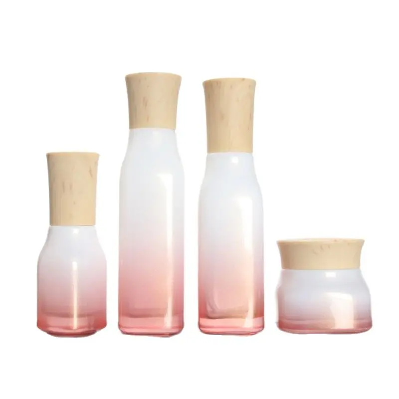 

Mist Spray Lotion Pump Bottle Empty 40/100/120ML Gradient Pink Cosmetic Plug Bottle False Wood Plastic Lid 50g Glass Cream Jars
