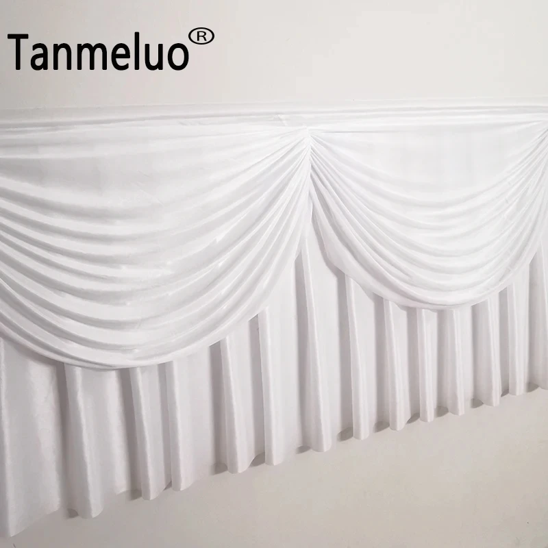 Rectangle White Table Skirts Ice Silk Ruffled Table Skirt Wedding Birthday Party Baby Shower Banquets Pleated Skirting