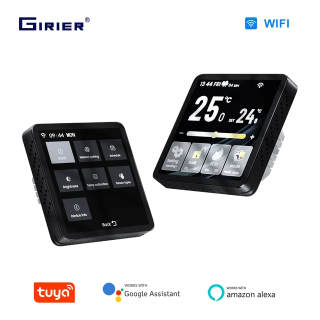 เทอร์โมสตัท GIRIER Tuya WiFi หน้าจอ TFT อัจฉริยะ ควบคุมอุณหภูมิสำหรับหม้อต้มน้ำ/แก๊ส เครื่องทำความร้อนพื้นไฟฟ้า ใช้งานร่วมกับ Alexa ได้ 1