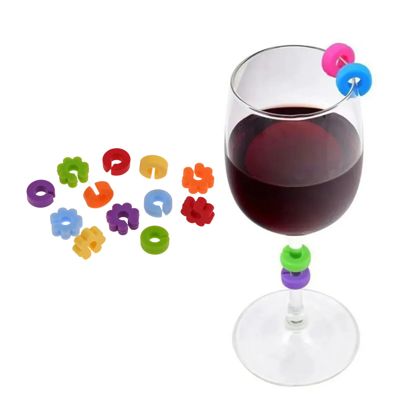 Wine Glass Marker Colorful Wine Glass Identification Marker Silicone Drinking Glass Tag Cup Label Home Kitchen Bar Party Wedding Table Decor 12Pcs