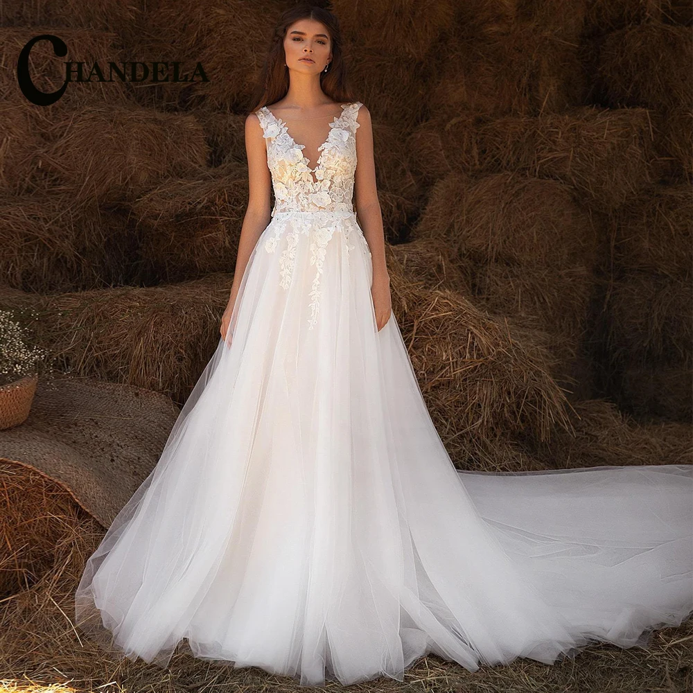 

CHANDELA Delicate V-Neck Rhinestones Backless Tank Pleat Zipper Wedding Dresses 2023 Bride Made To Order Vestido De Casamento