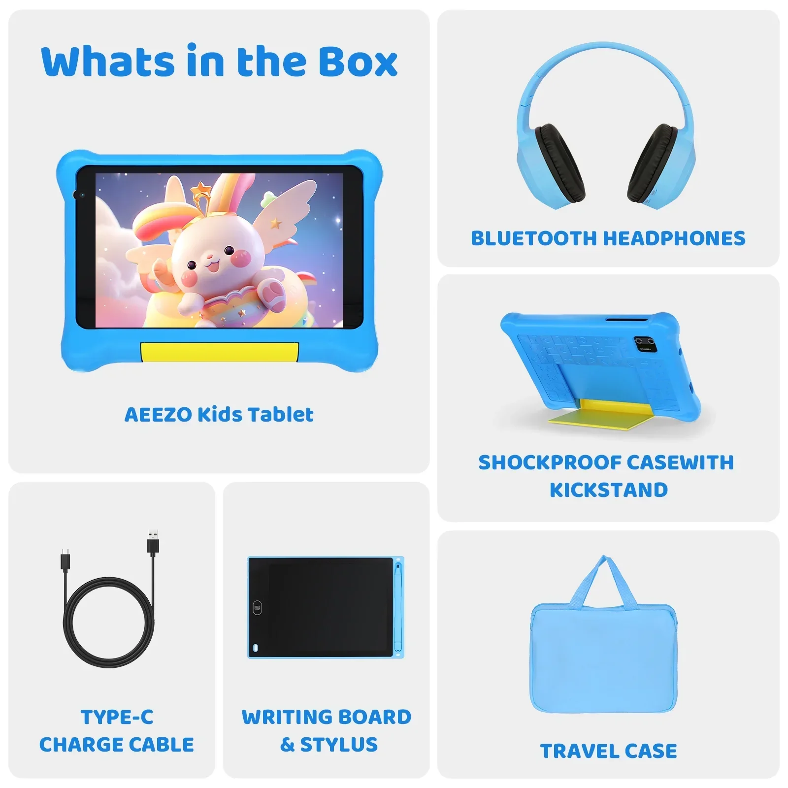 URAO 7 Inch Kids Learning Tablet Bundle Writing Board Drawing Tablet Headphones Stylus Bag Parental Controls Android13 5GB+32GB 2