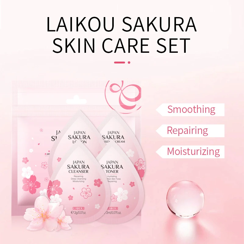 LAIKOU Japan Sakura Skincare Set Face Cleanser Toner Lotion Cream Deep
