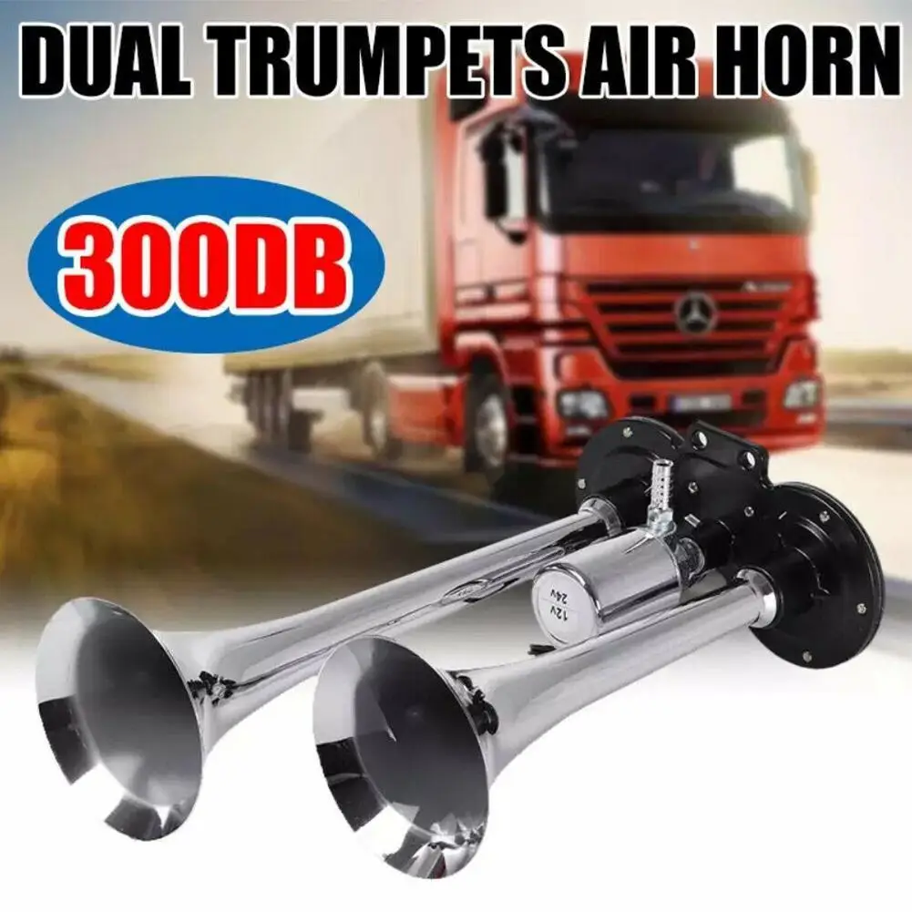 

12/24V 300dB Trumpet Super Loud Dual Heavy Duty Plastic Trumpet Train Air Horn for Boat Train Car Vehicle K5T0