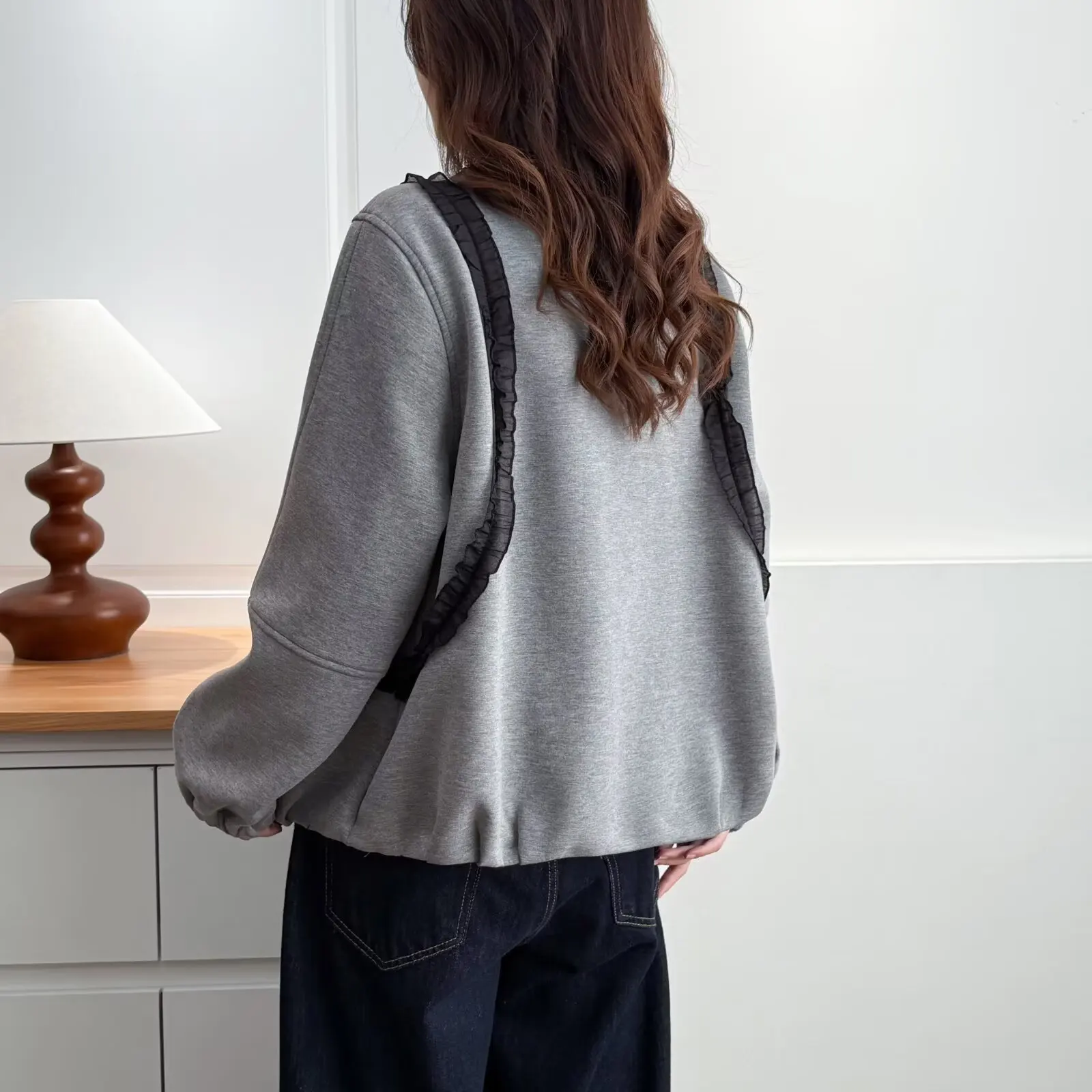 XXXXL Fashion Plus Size Women's Fleece Jacket Autumn And Winter New Korean-style Lace Ruffled Coat 086