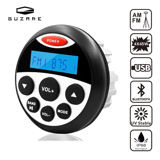 GUZARE مقاوم للماء البحرية ستيريو بلوتوث راديو الصوت 4*45 واط FM AM استقبال قارب مشغل MP3 نظام الصوت ل UTV ATV يخت
