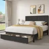yitahome queen size bed frame with drawer, upholstered bed frame with storage, platform bed with velvet headboard, no box spring 1