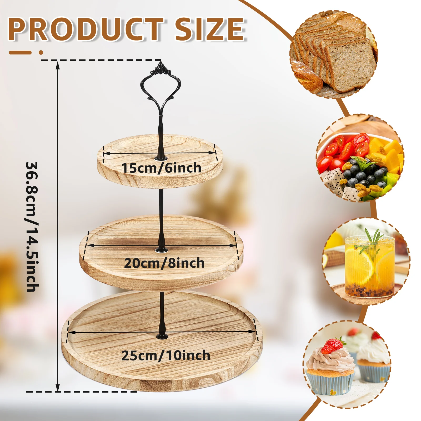 3 Layer Wood Cake Tray Cupcake Display Stand Snack Dessert Wedding Party Table Birthday Round Tiered Serving Tray storage tray wooden serving tray