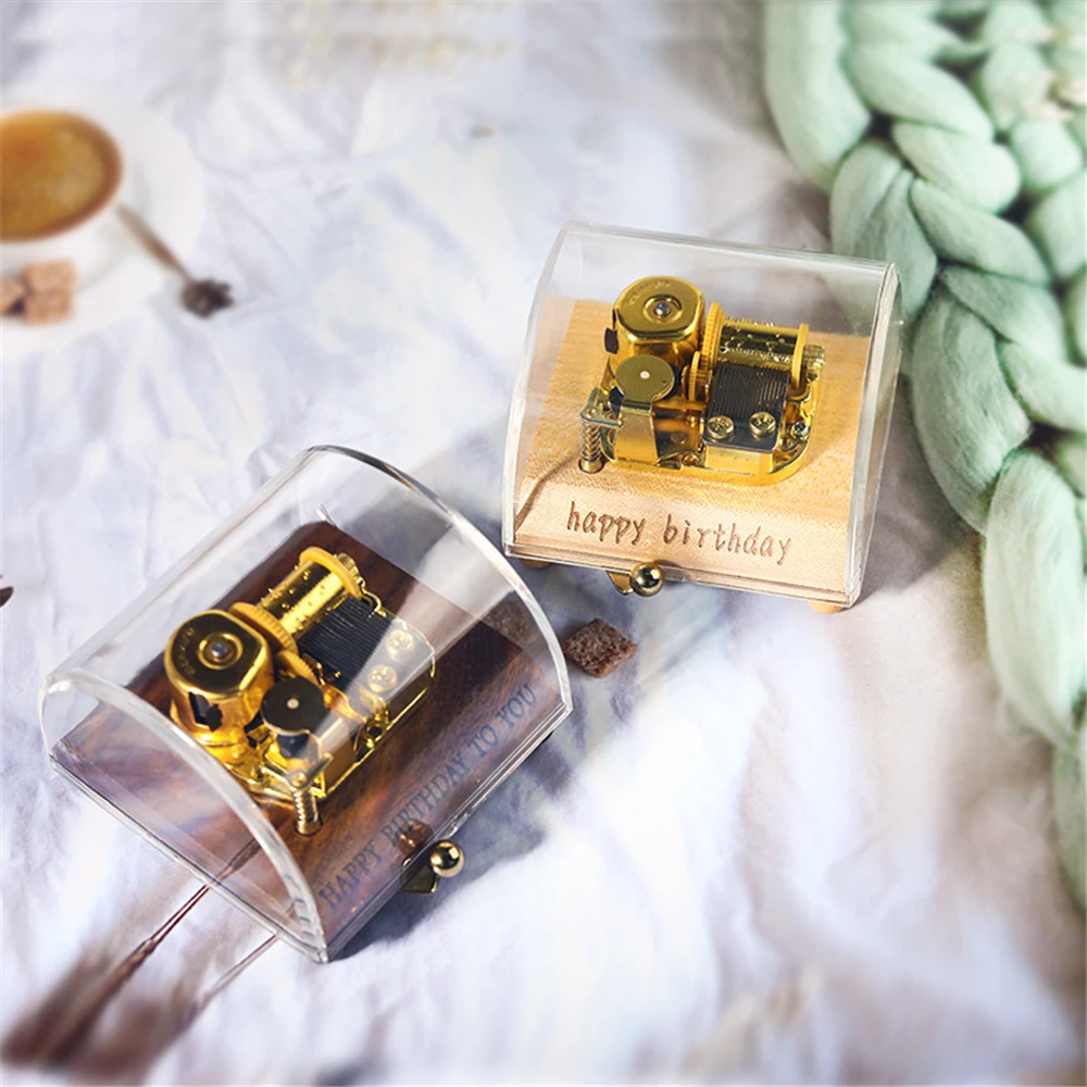 

Wooden Music Box 18 Tones Acrylic Shell Musical Box Can't Help Falling in Love Little Star You Are My Sunshine Birthday Gifts