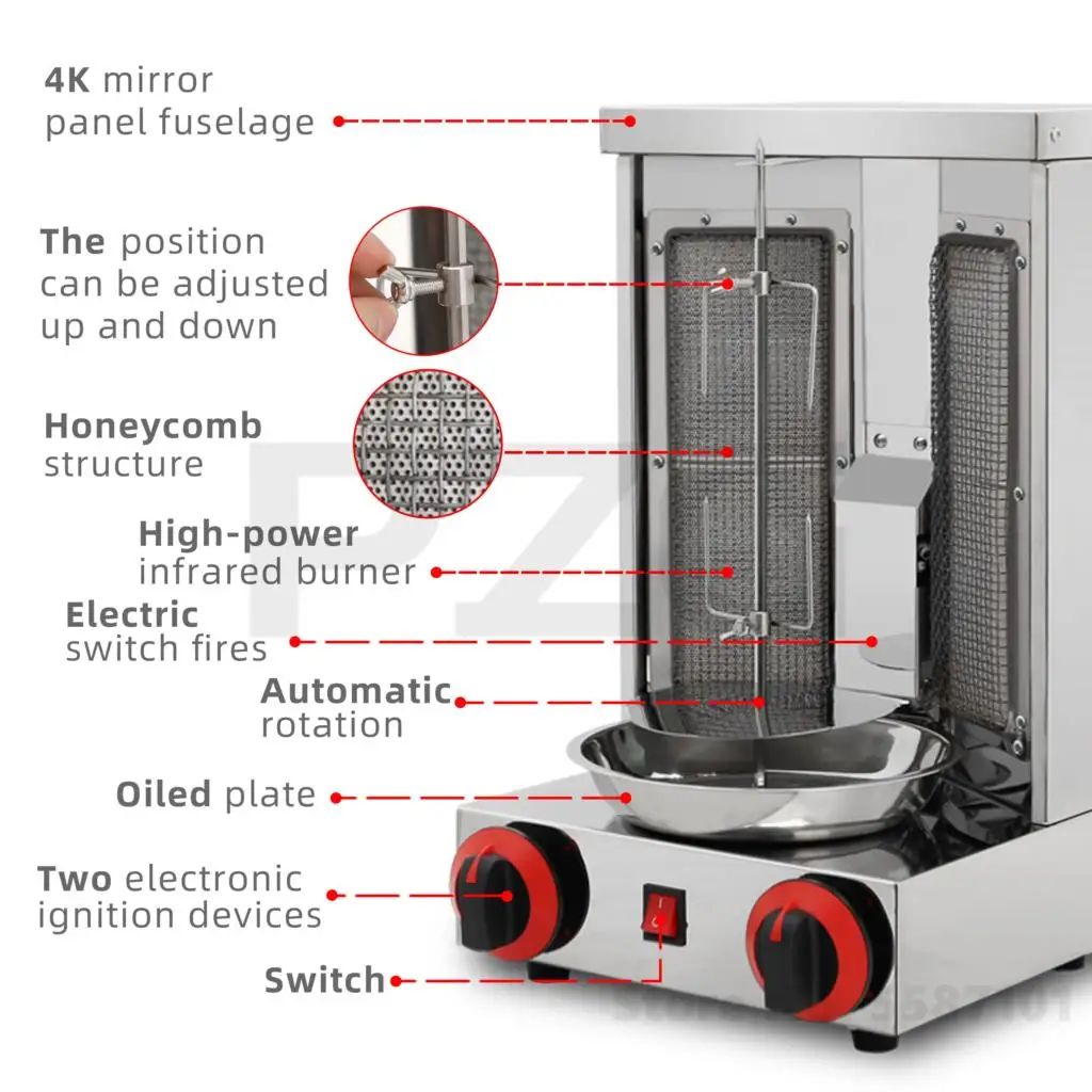Meat Product Making Machines 2 Burners Automatic Doner Kebab Machine Commercial Electric And Gas Shawarma Machine Commercial Use 5
