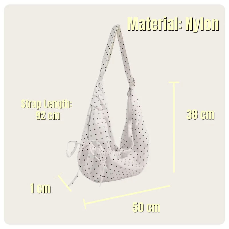 Borsa a Spalla Hobo da Donna in Stile Coreano, Bianca, Nera e Rossa a Pois, con Tracolla Regolabile in Nylon, Design con Coulisse, Leggera e di Grande Capacità - immagine 3