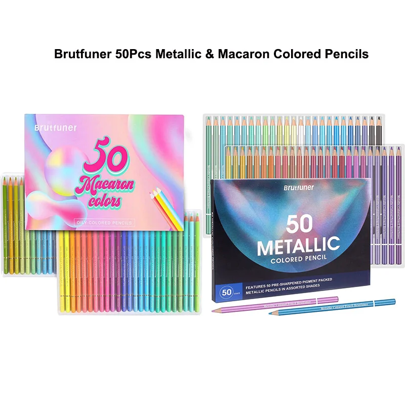 Brutfuner 50Pcs Metallic & Macaron Colored Pencils Drawing Pencil Set Soft Wood Pencil For Artist Sketch Coloring Art Supplies 150 colors wood colored pencils artist painting oil color pencil for school drawing sketch pens art supplies stationery