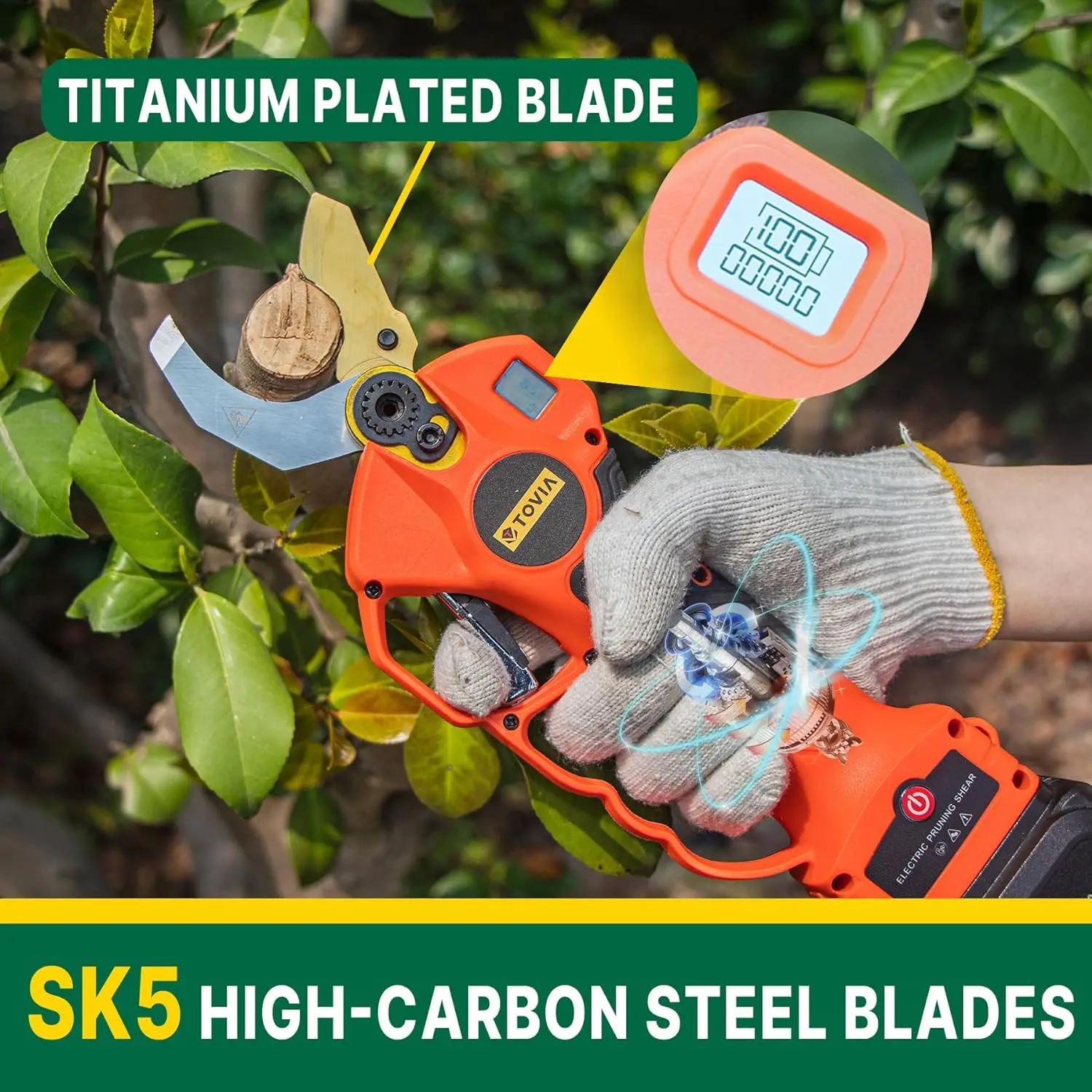 Cordless Pruner Kit, 1.6'' Electric Pruning Shears and 5'' Cordless Mini Chainsaw with 2 Pack 25V Rechargeable Batteries 2